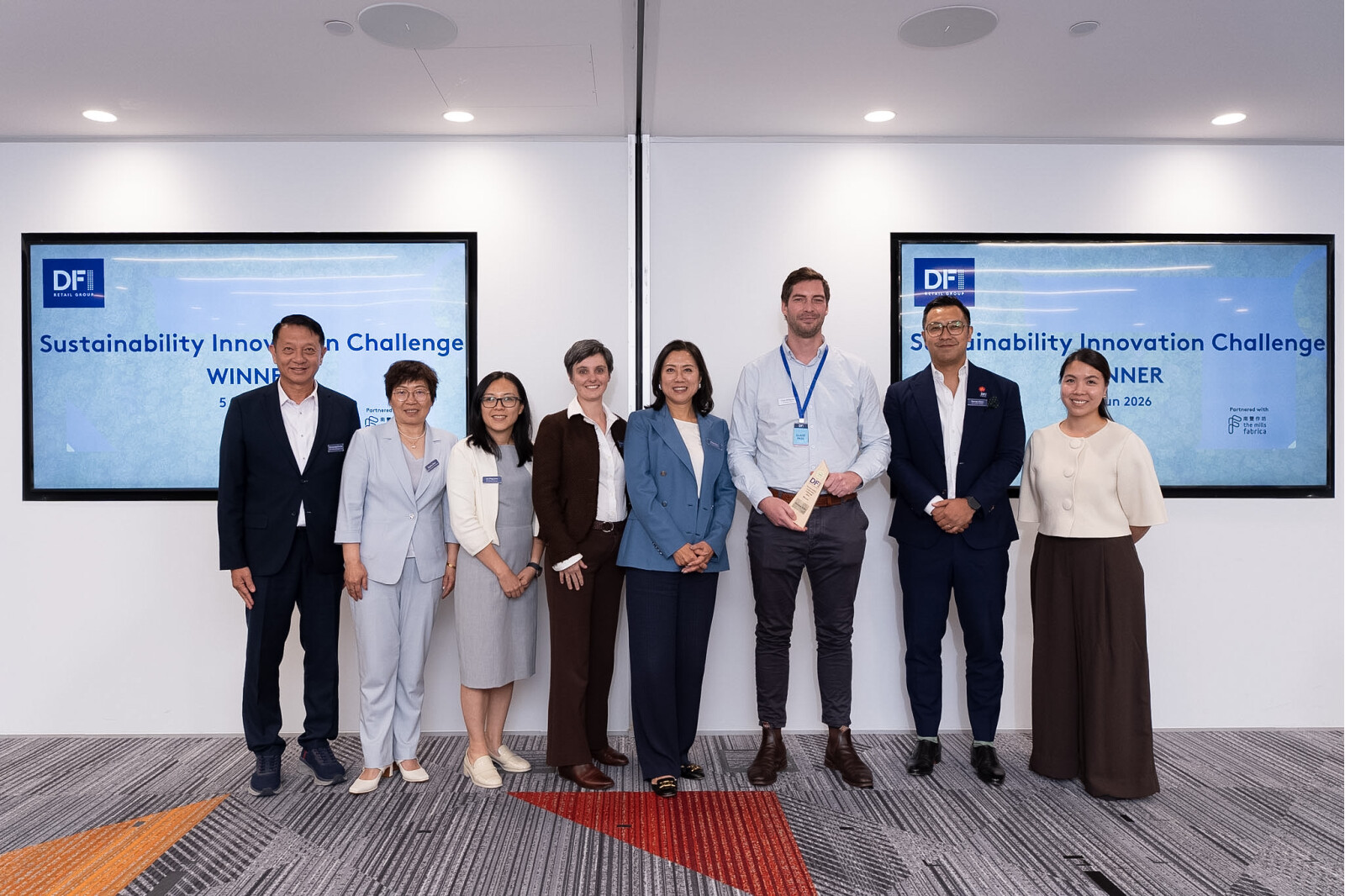 Representatives of DFI Retail Group, The Mills Fabrica, and the judging panel jointly presented the award to Thomas Williams, CEO and Co-Founder of Number 8 Bio, who was named the winner of the Challenge.